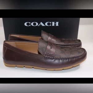 NEW COACH Size 11 Men's Loafer Brown SIG C Leather MOTT DRIVER Moc